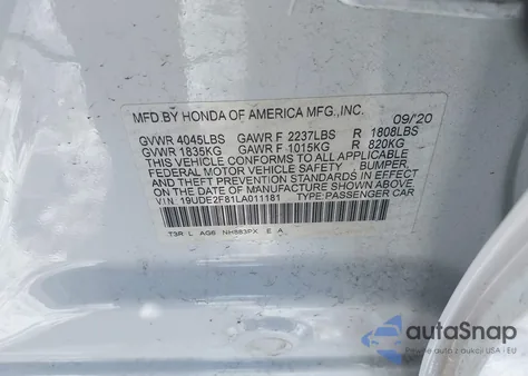2020 Acura Ilx Premium A-Spec Packages/Technology A-Spec Packages z USA, uszkodzony, nr VIN 19UDE2F81LA011181
